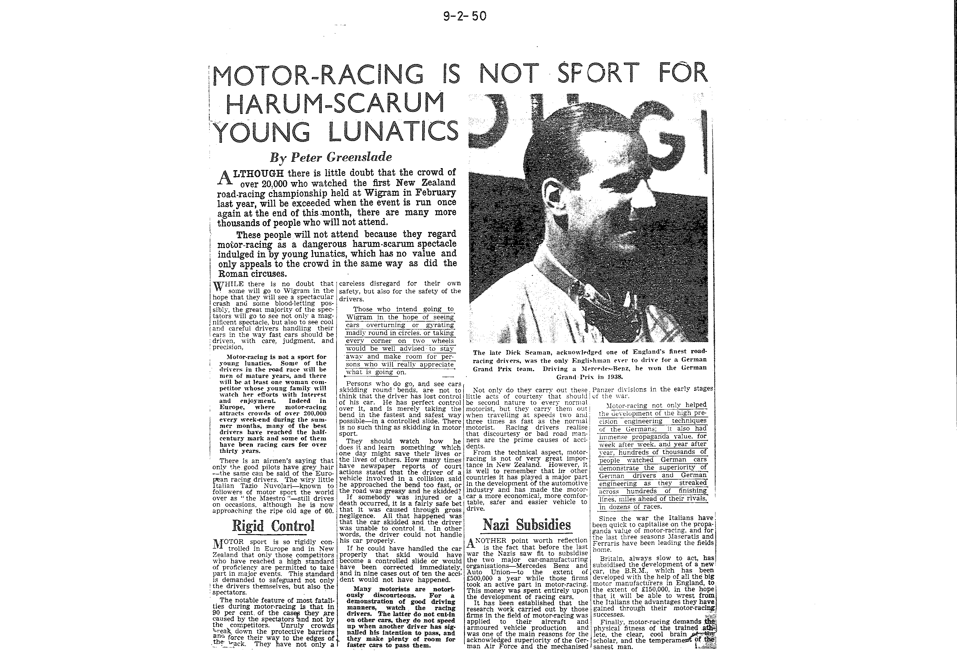Scan of the clipping page, 9 February 1950