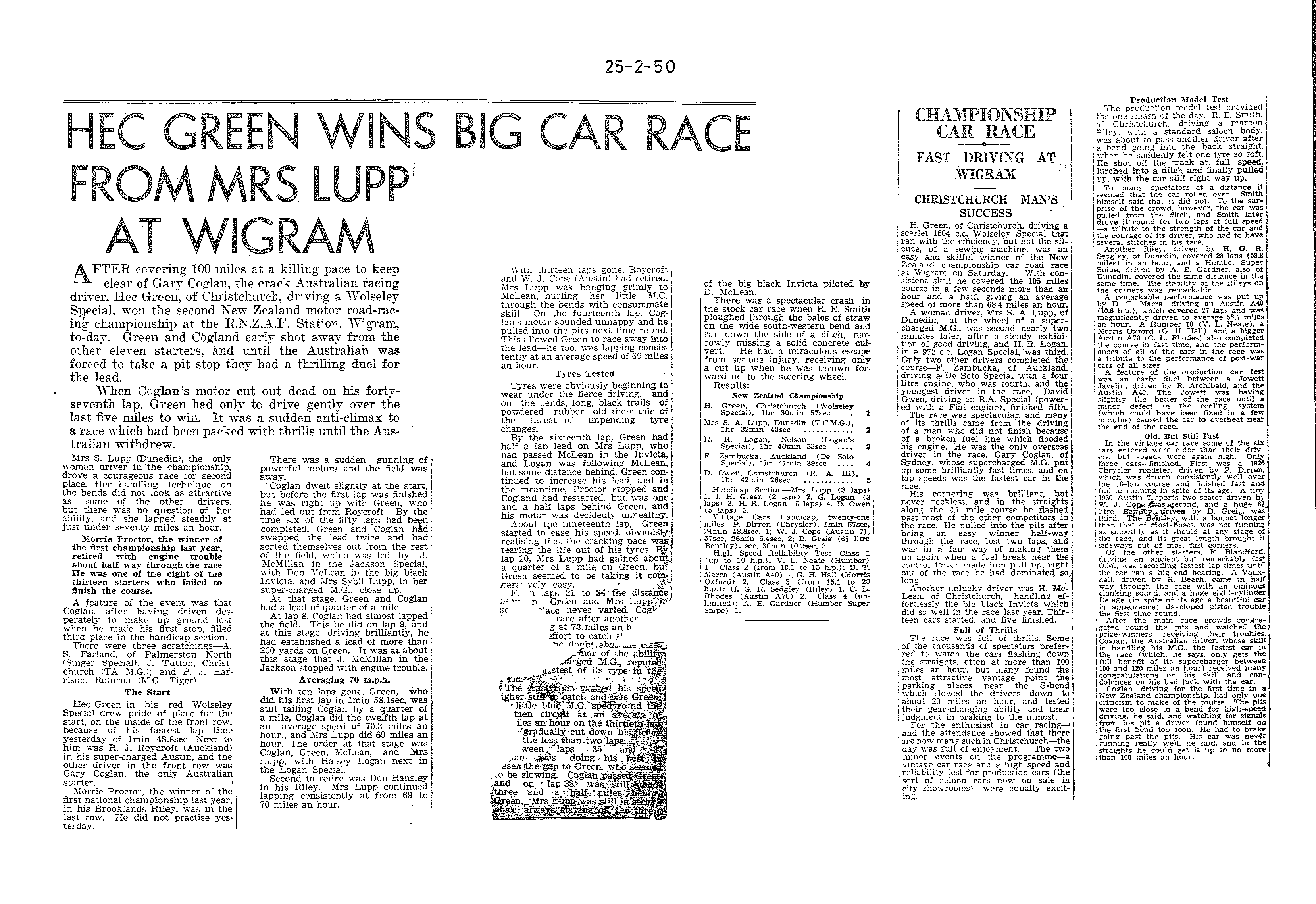 Scan of the clipping page, 25 February 1950