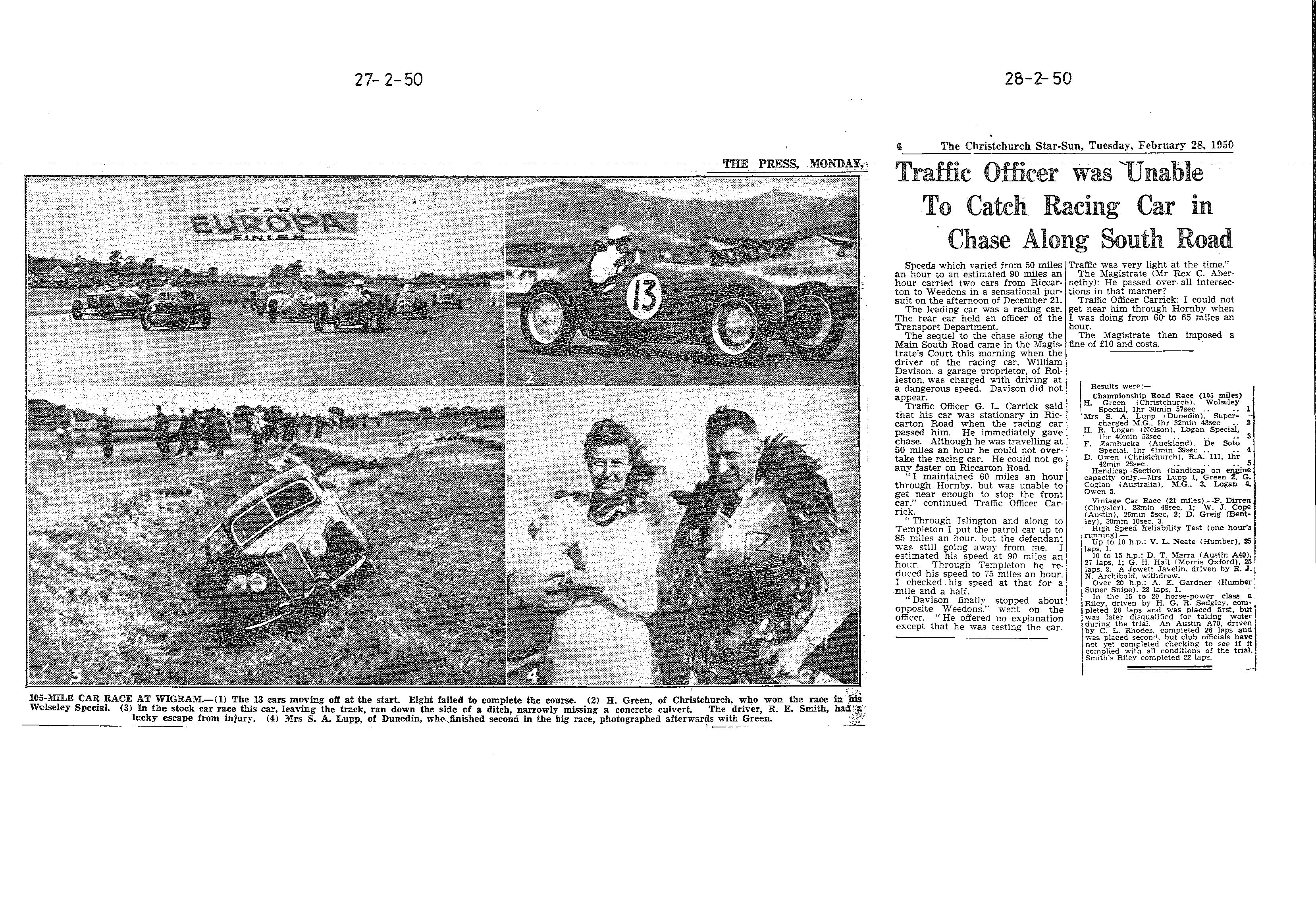 Scan of the clipping page, 27 February 1950