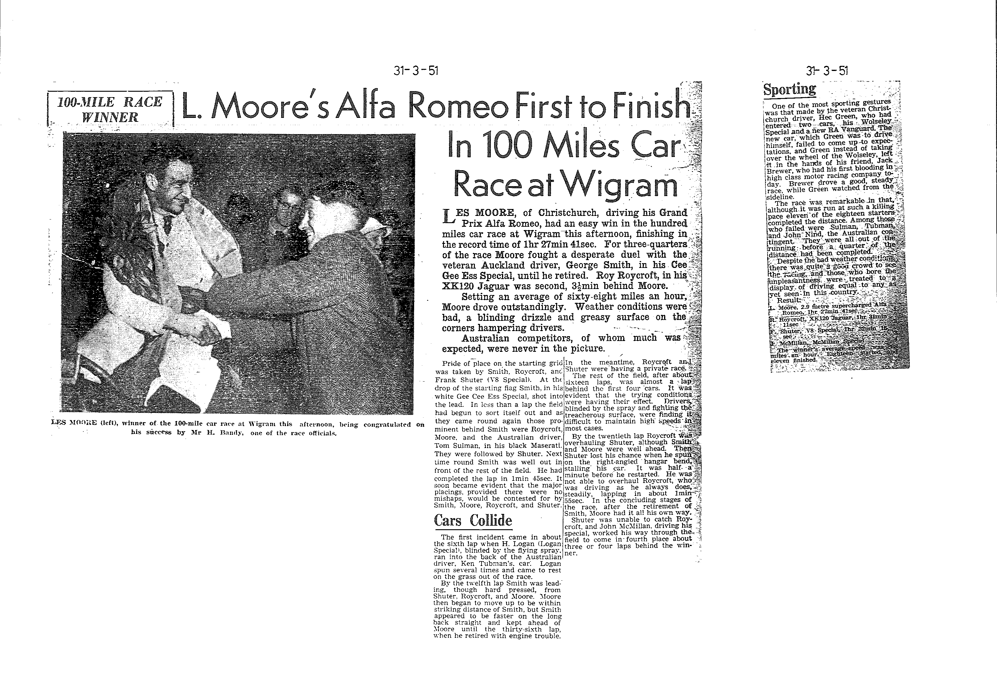 Scan of the clipping page, 31 March 1951