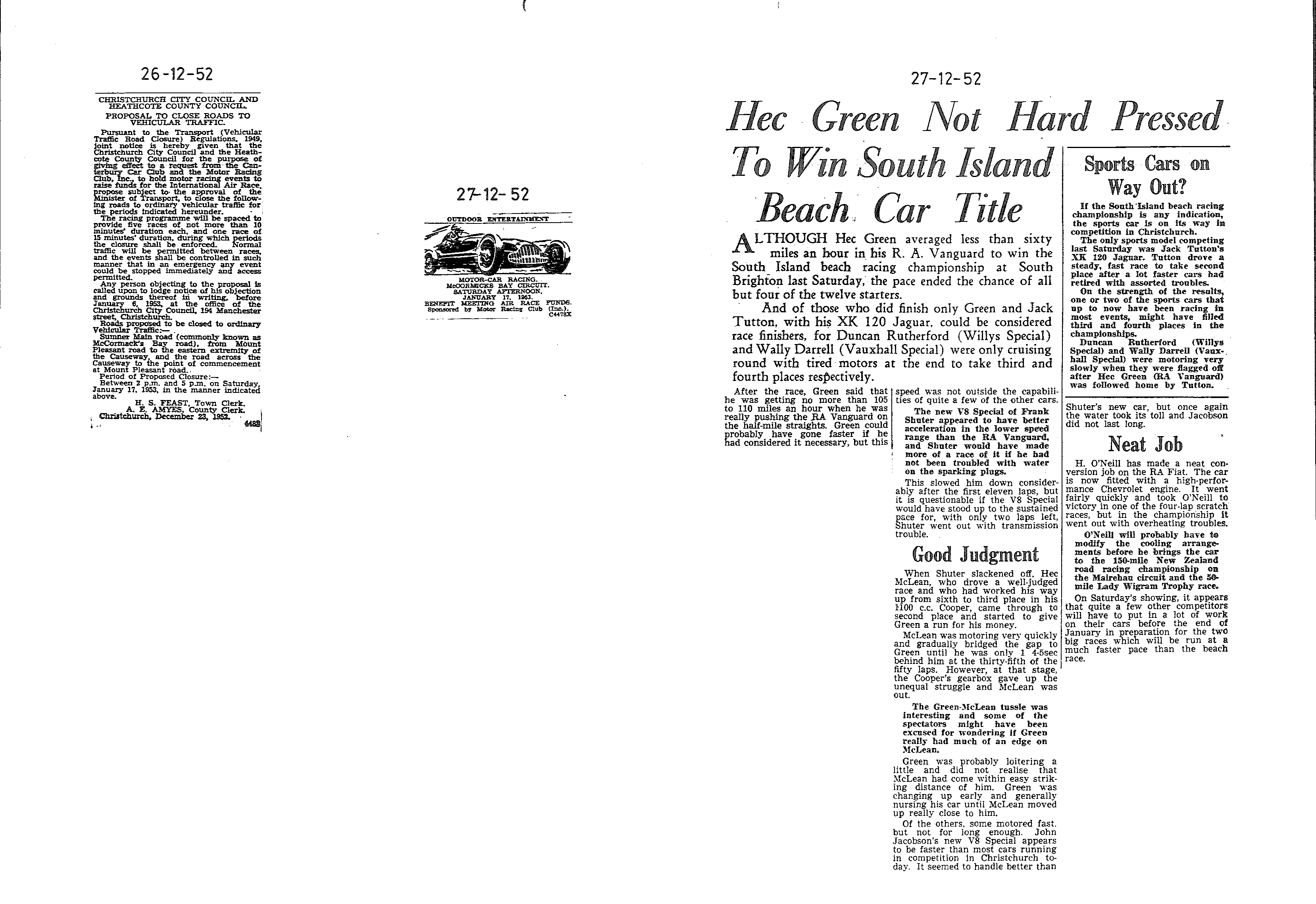 Scan of the clipping page, 26 December 1952