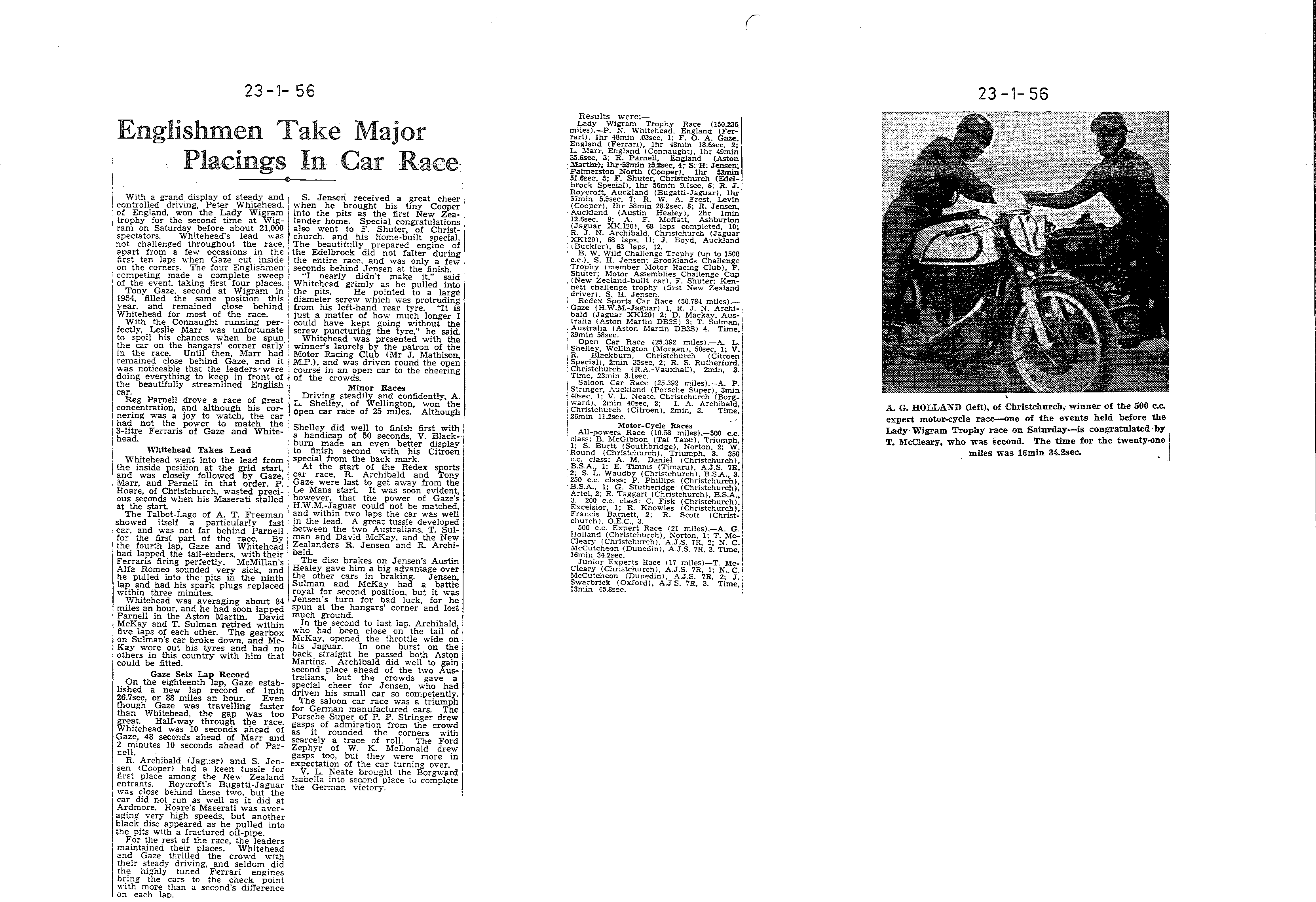 Scan of the clipping page, 23 January 1956