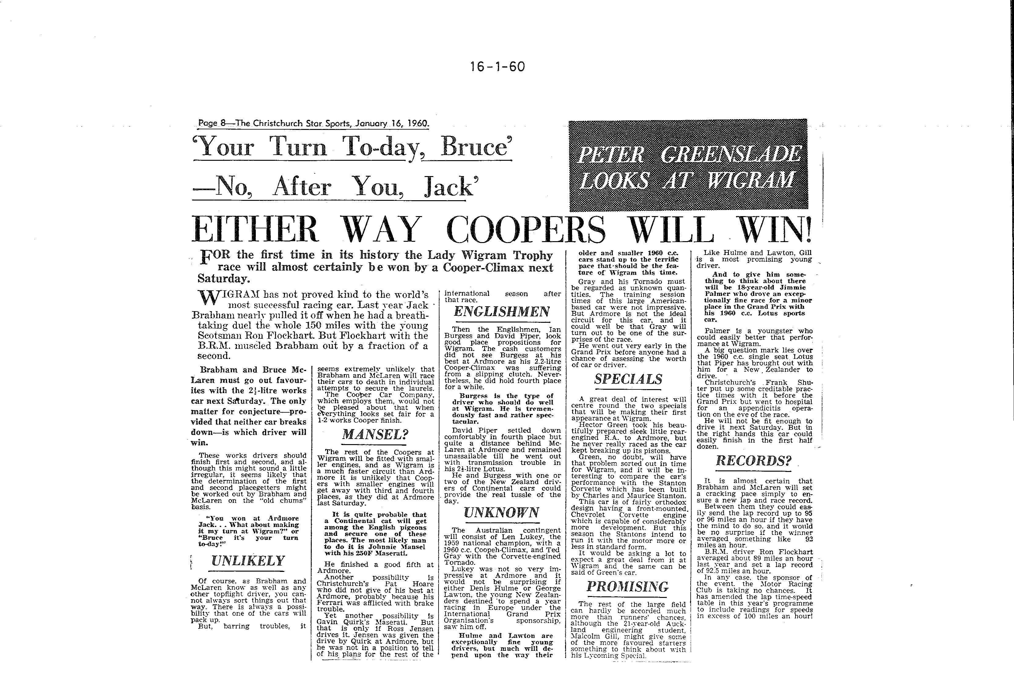 Scan of the clipping page, 16 January 1960