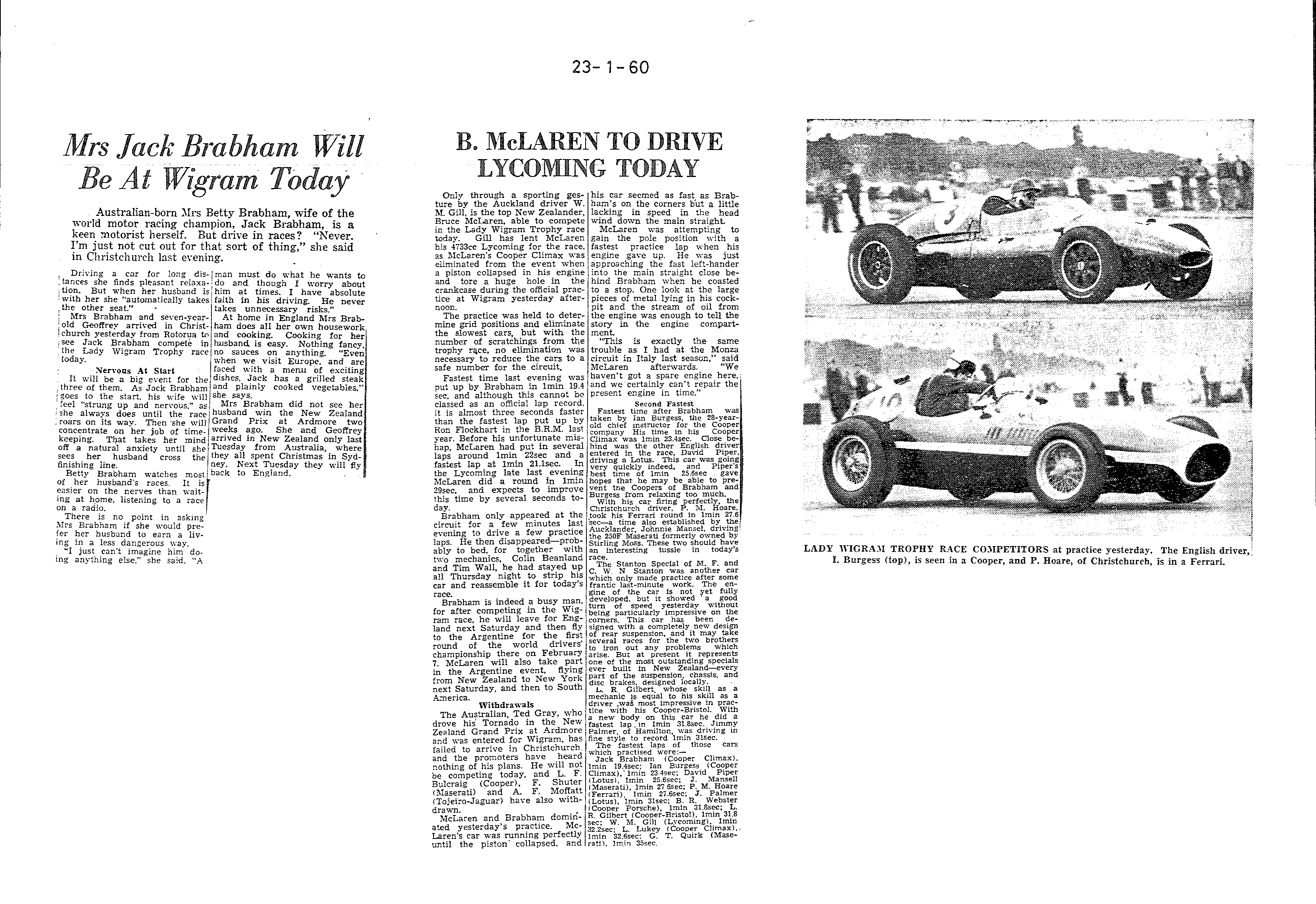 Scan of the clipping page, 23 January 1960