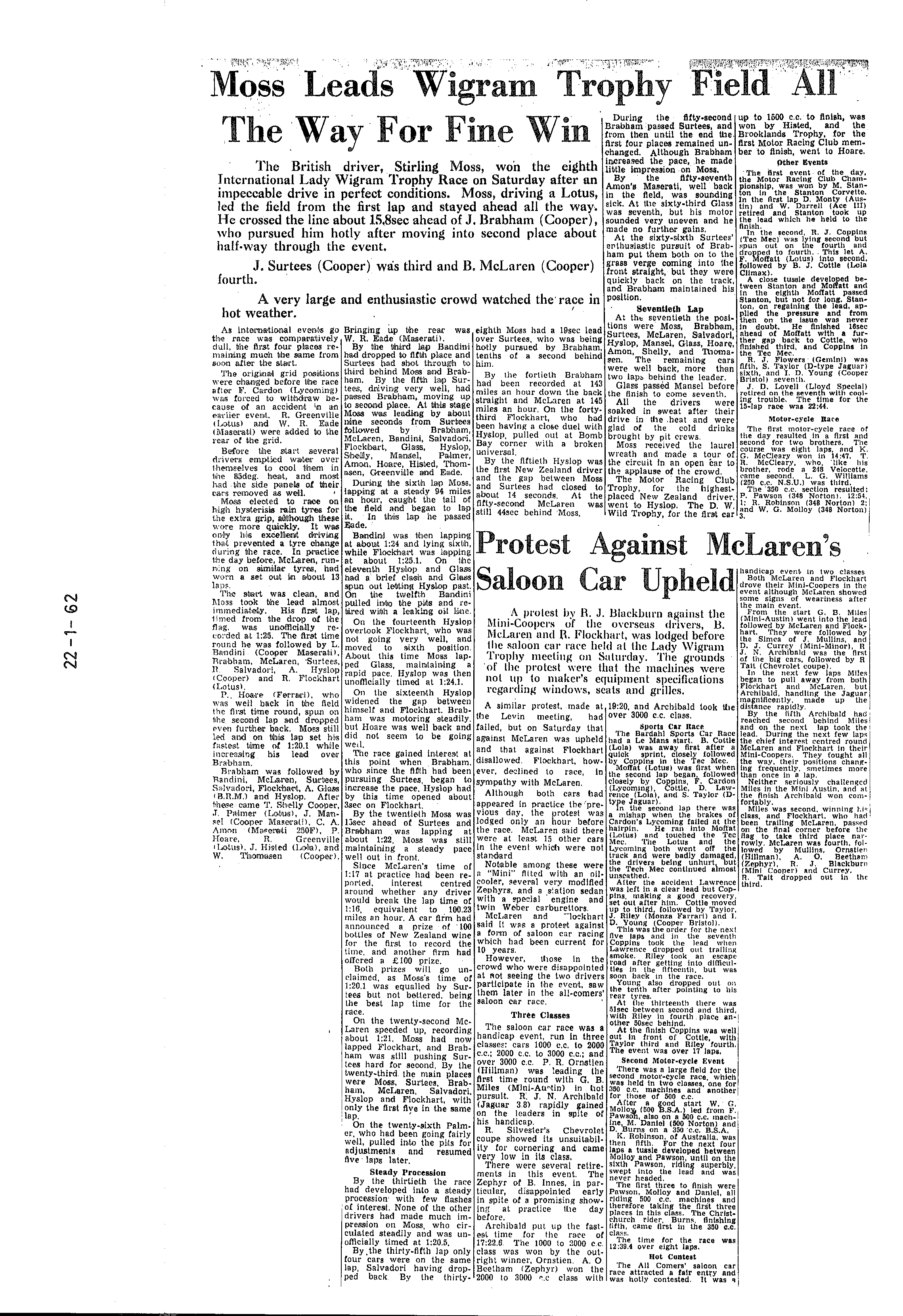 Scan of the clipping page, 22 January 1962
