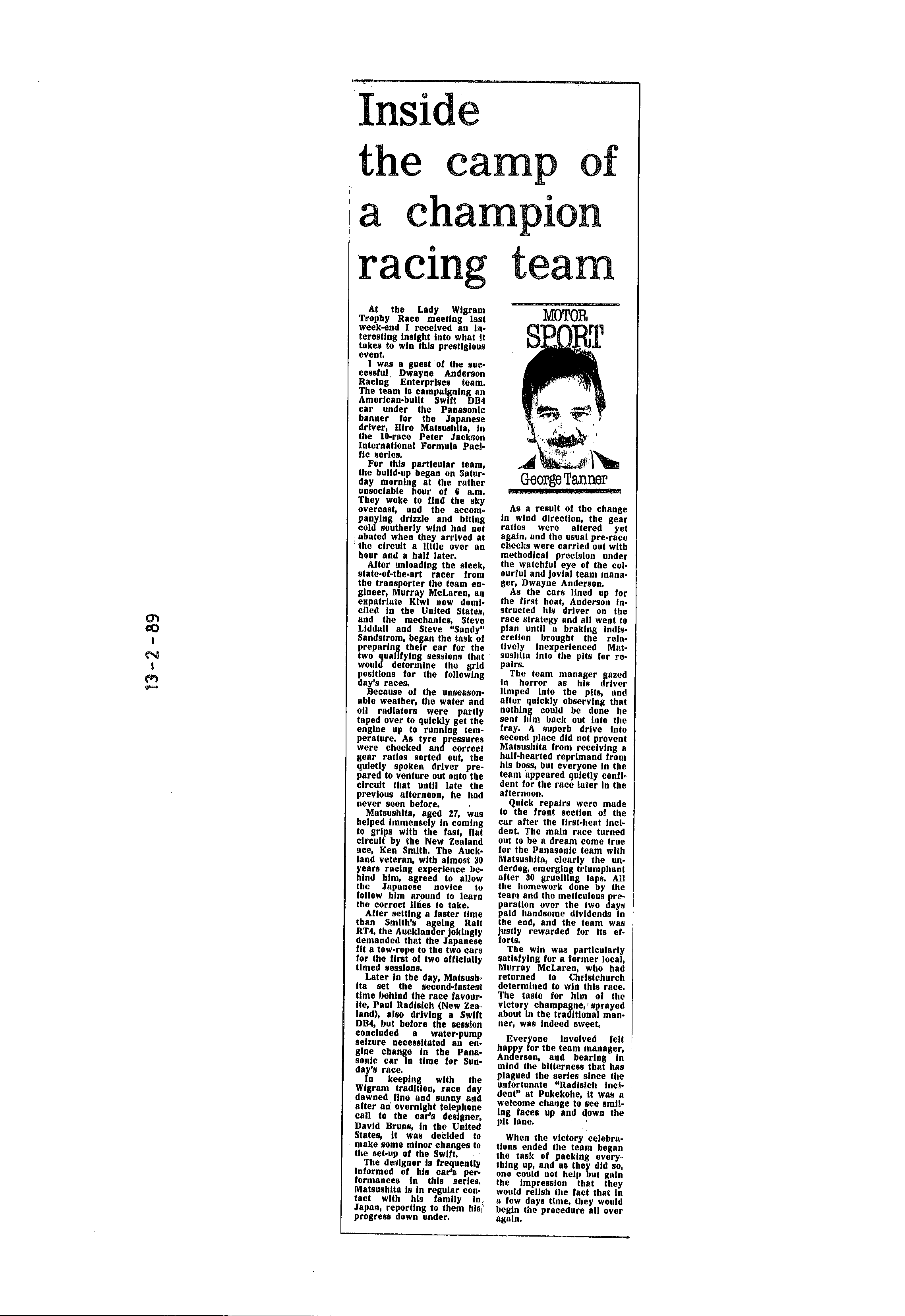 Scan of the clipping page, 13 February 1989