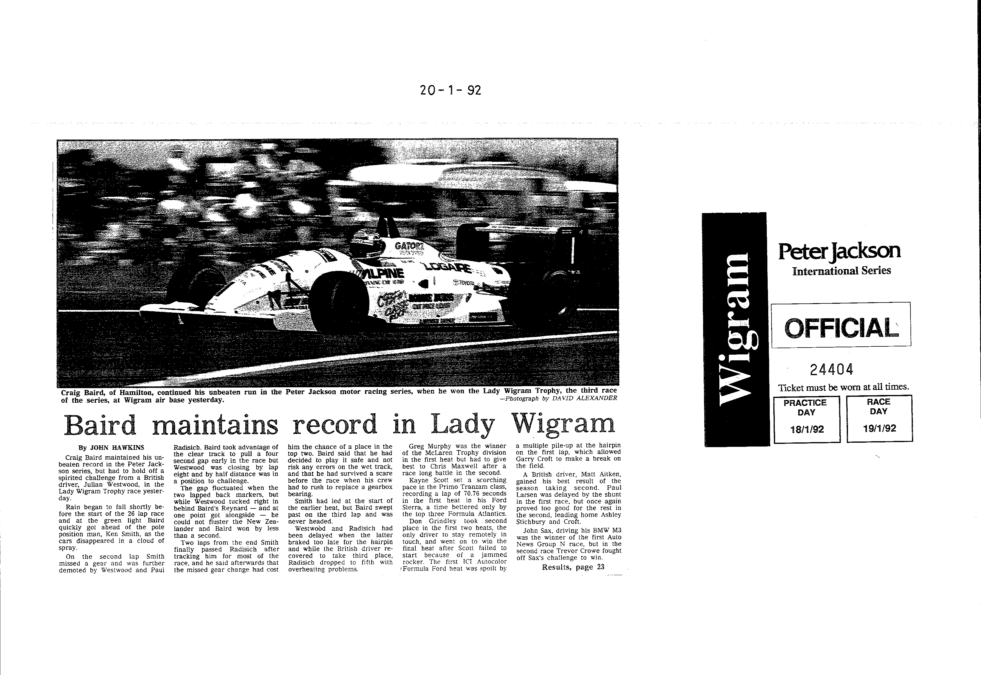 Scan of the clipping page, 20 January 1992