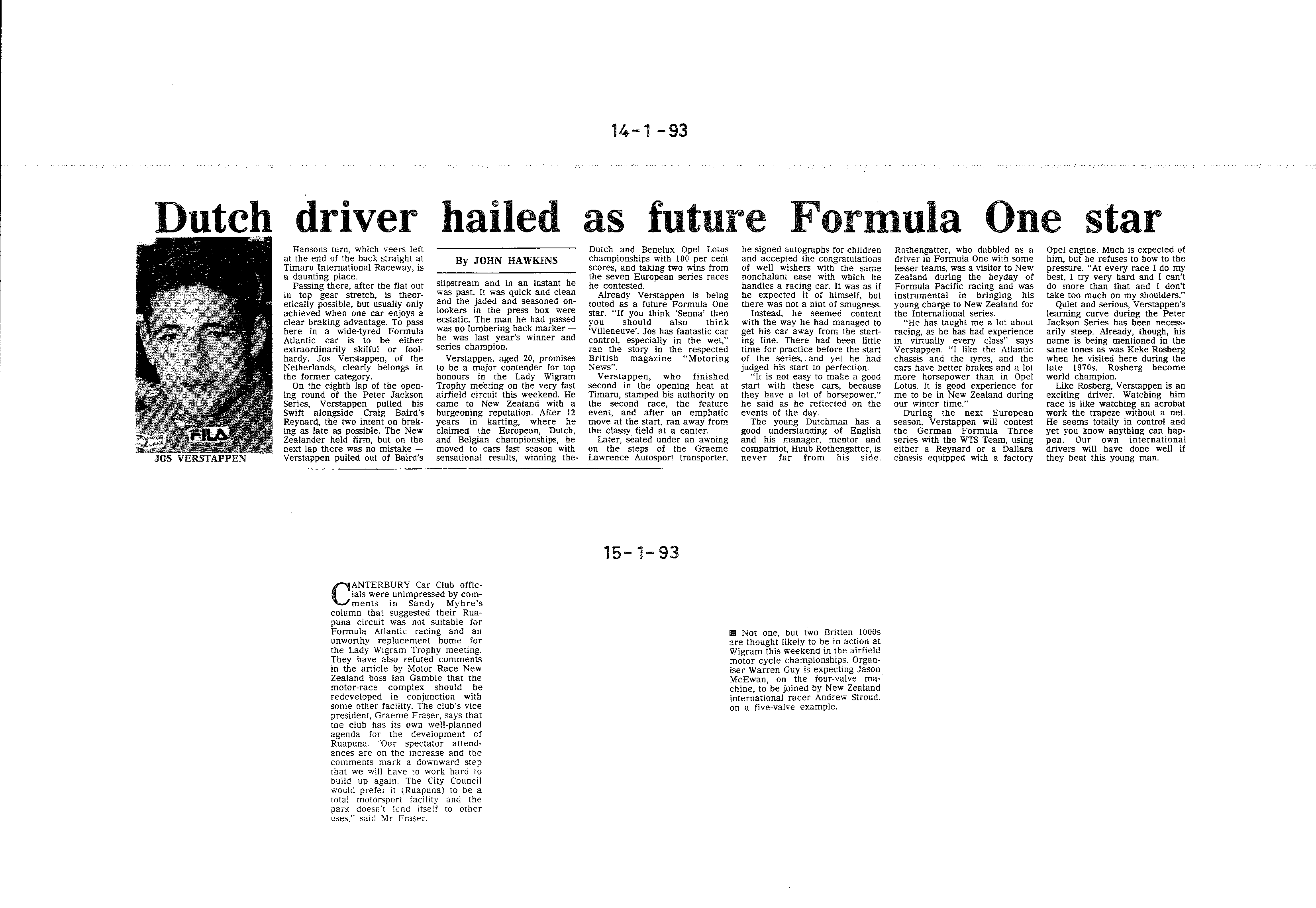 Scan of the clipping page, 14 January 1993