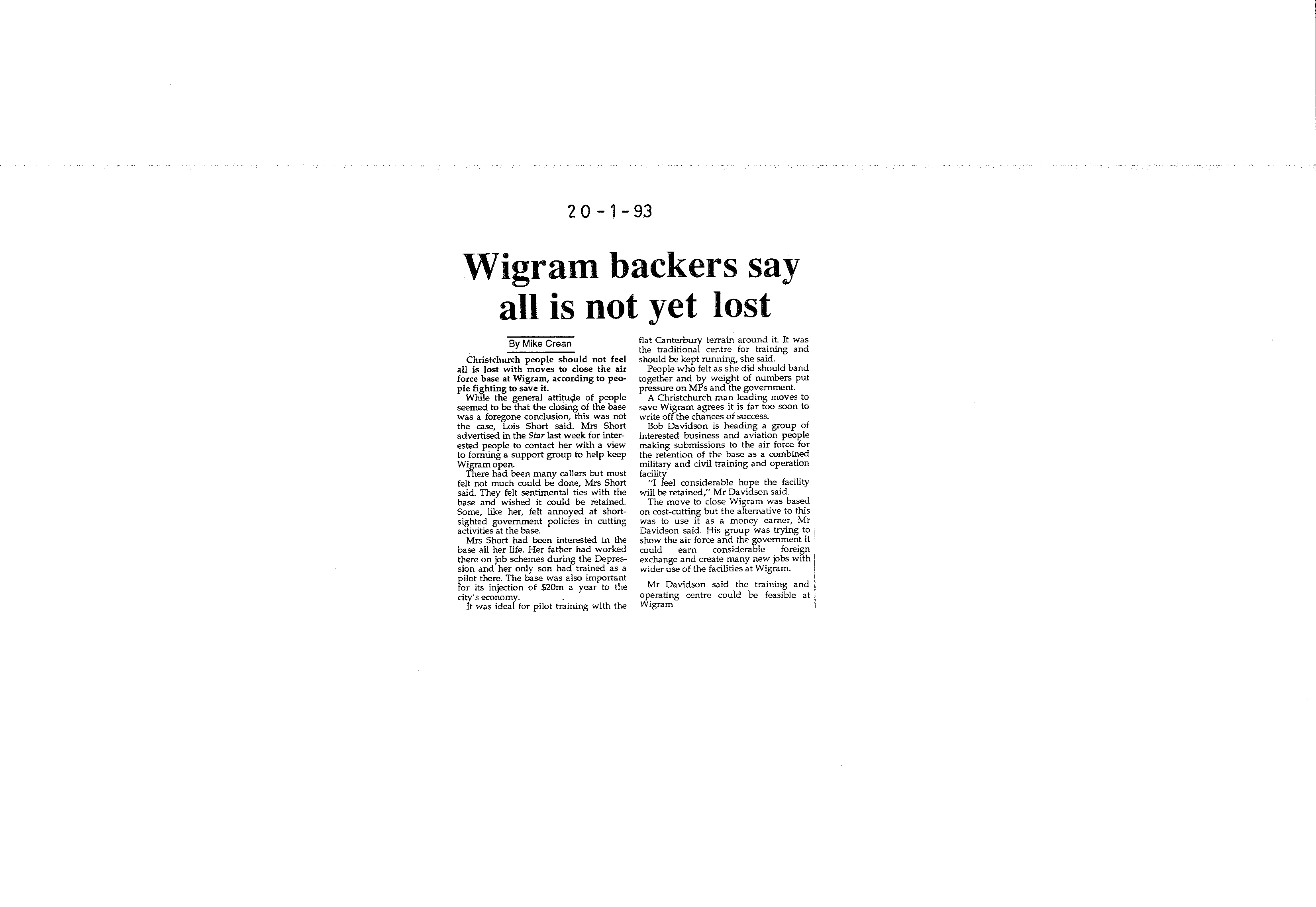 Scan of the clipping page, 20 January 1993