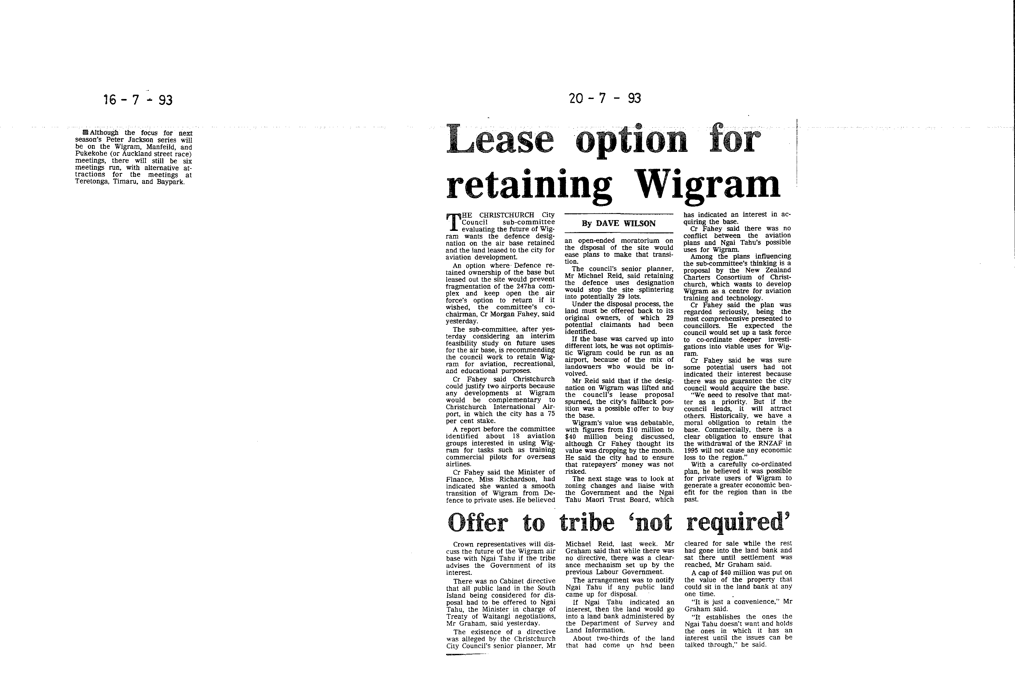 Scan of the clipping page, 16 July 1993