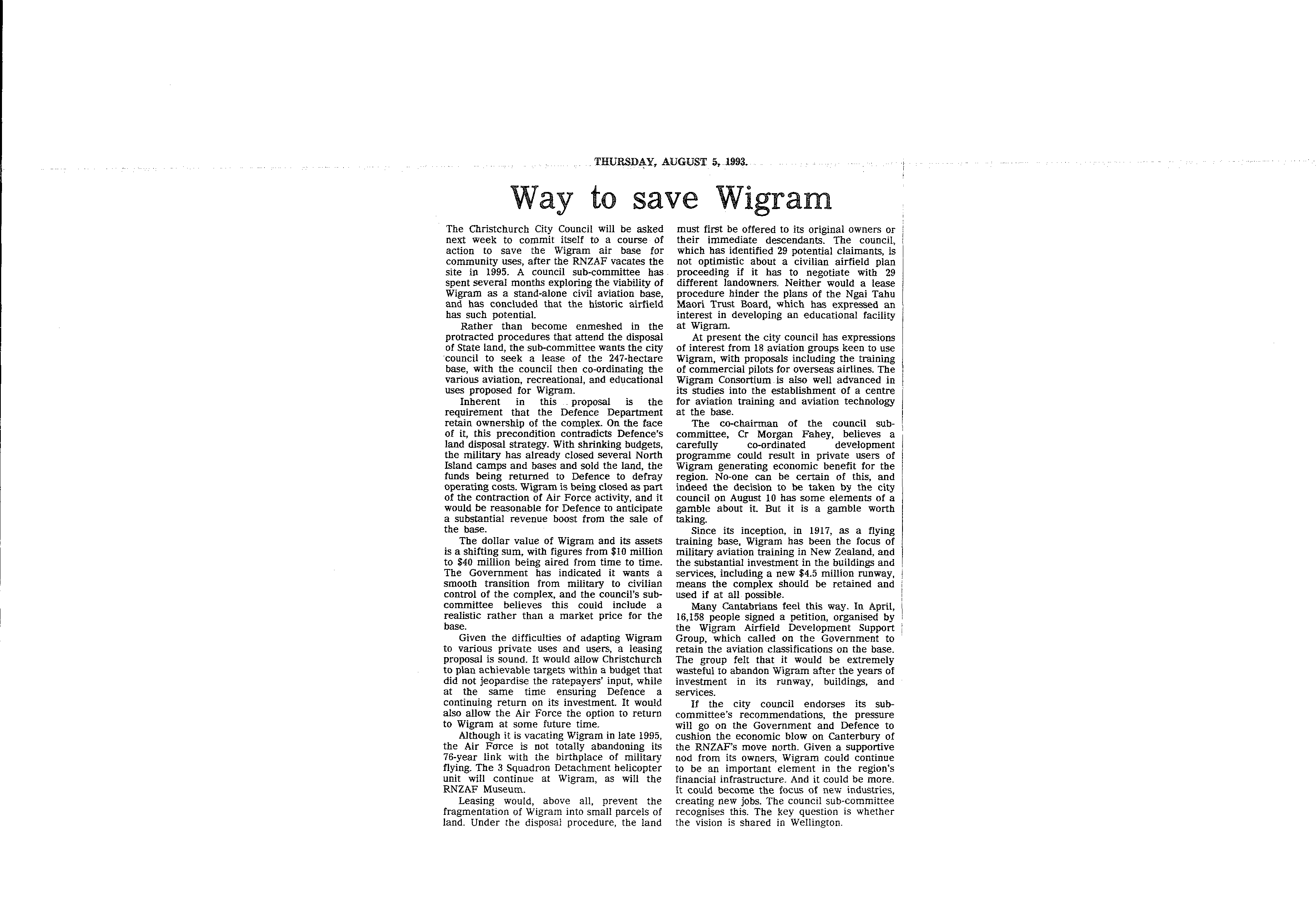 Scan of the clipping page, 5 August 1993