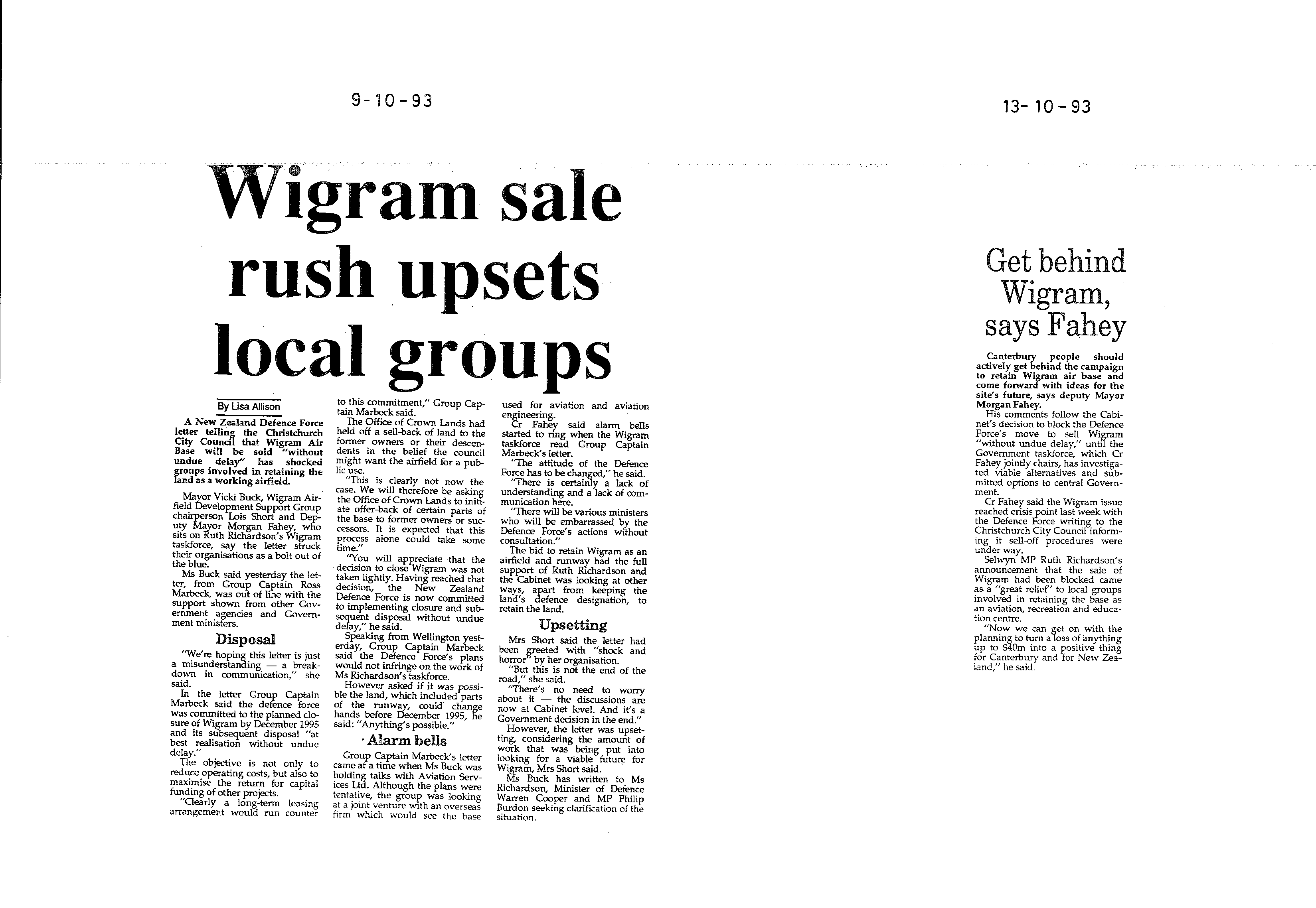 Scan of the clipping page, 9 October 1993
