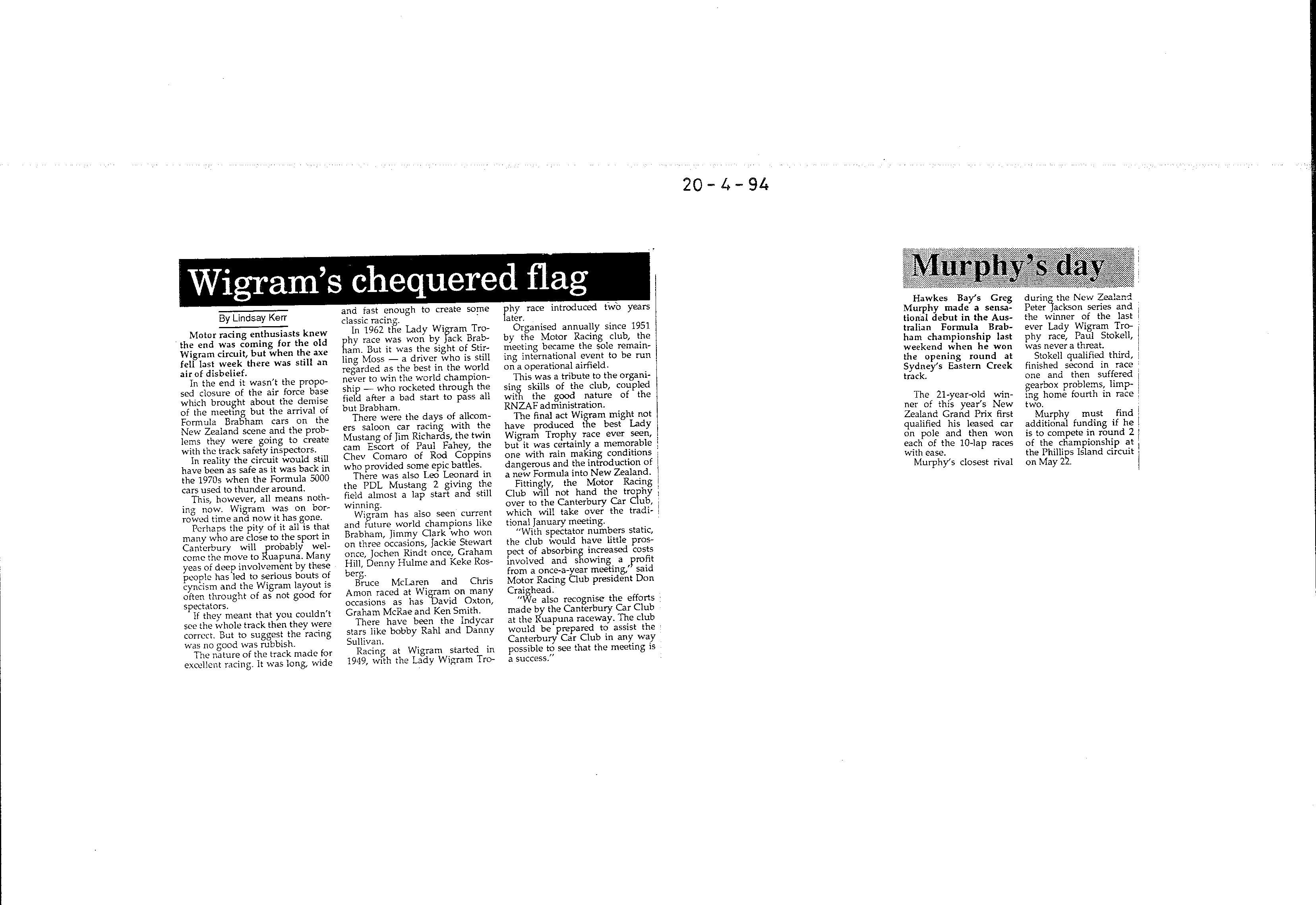Scan of the clipping page, 20 April 1994