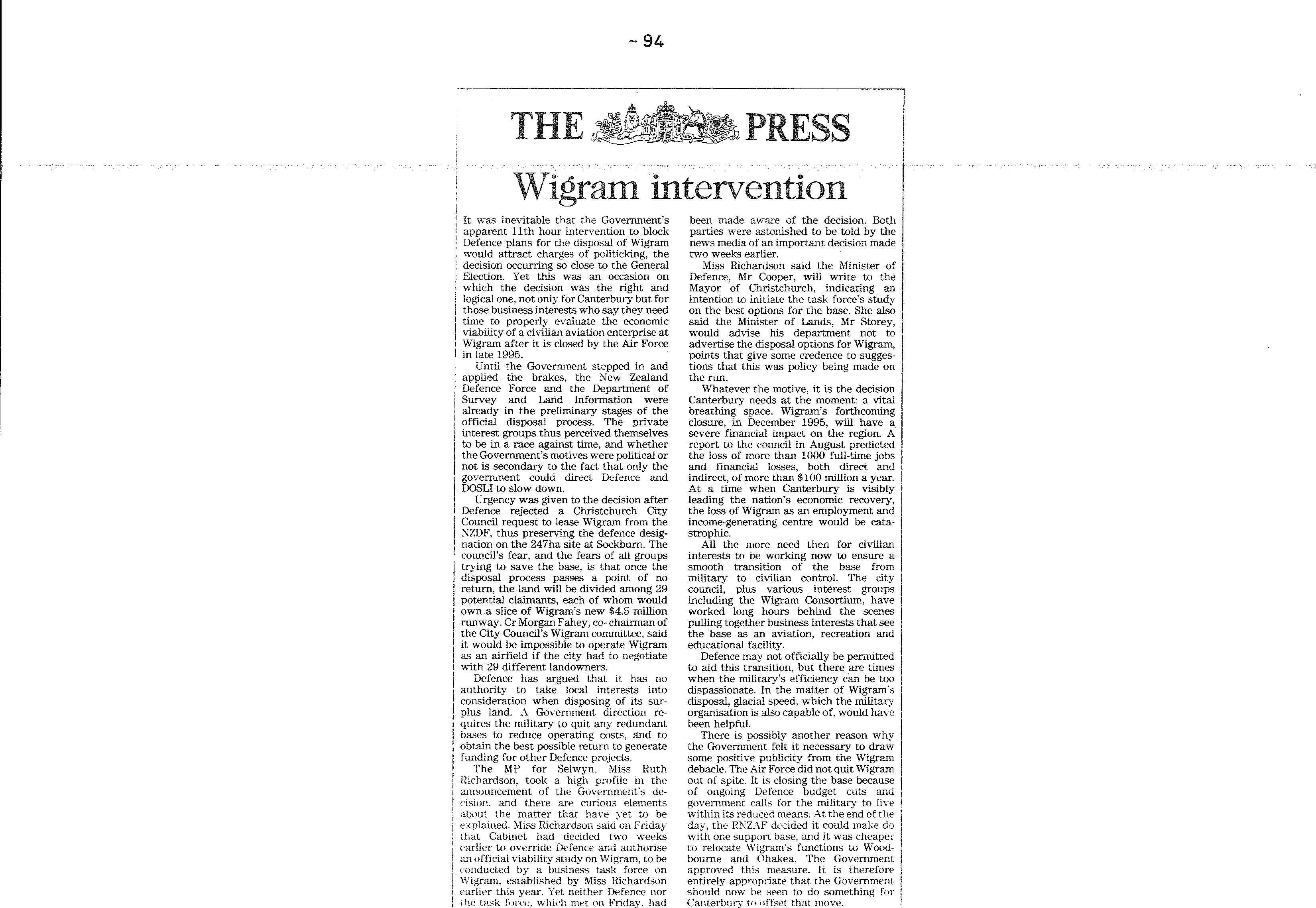 Scan of the clipping page, October 1993