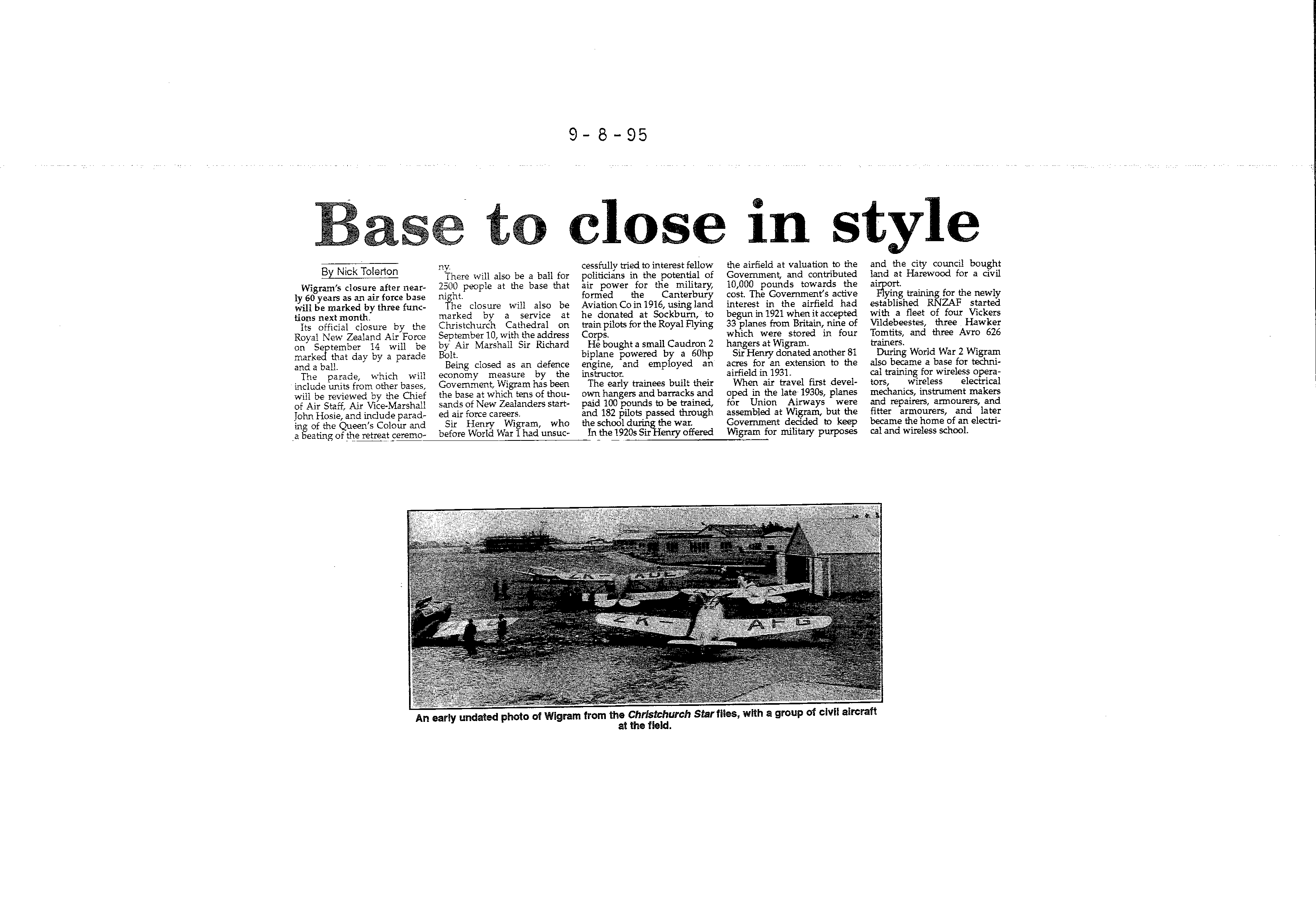 Scan of the clipping page, 9 August 1995