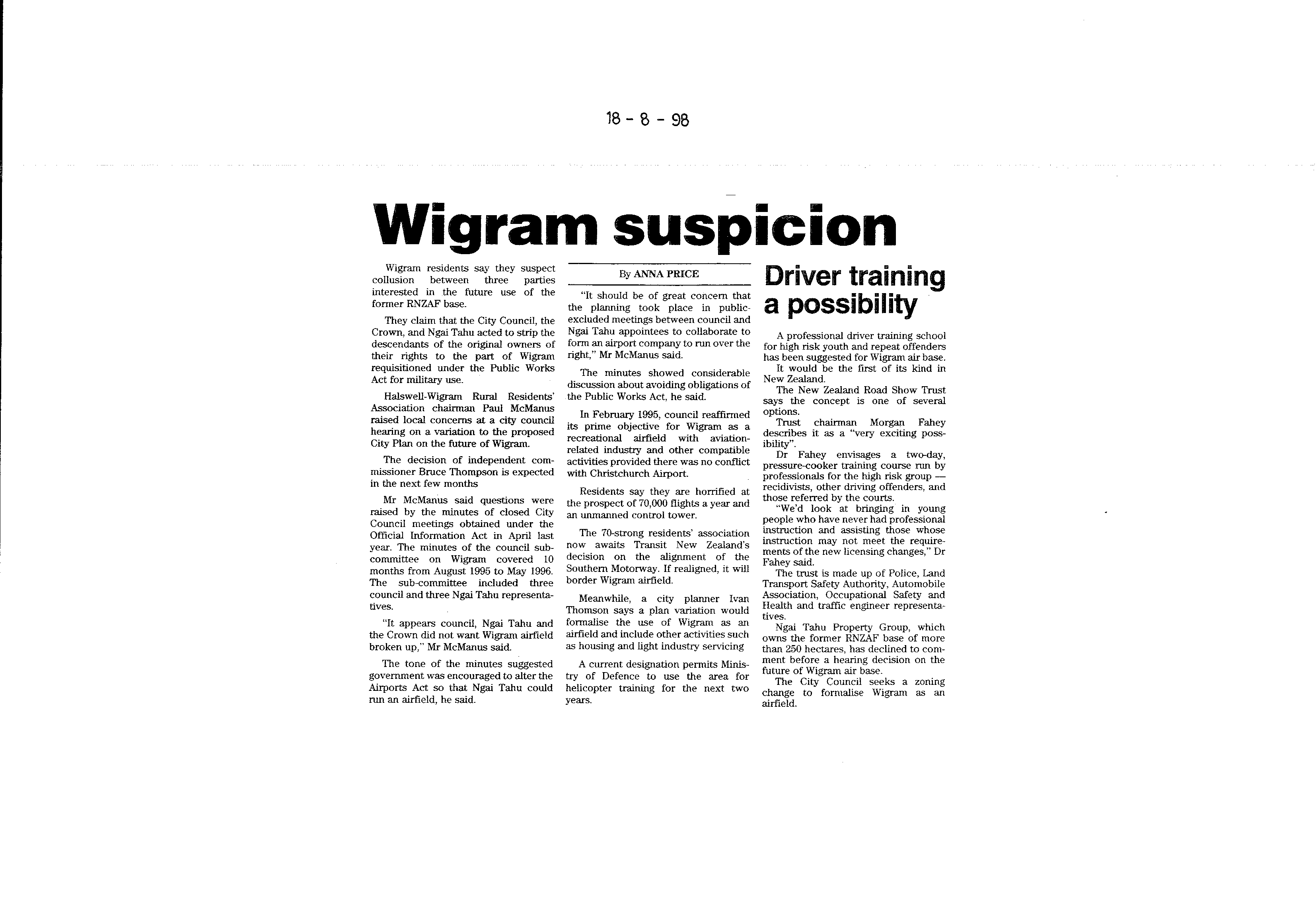 Scan of the clipping page, 18 August 1998