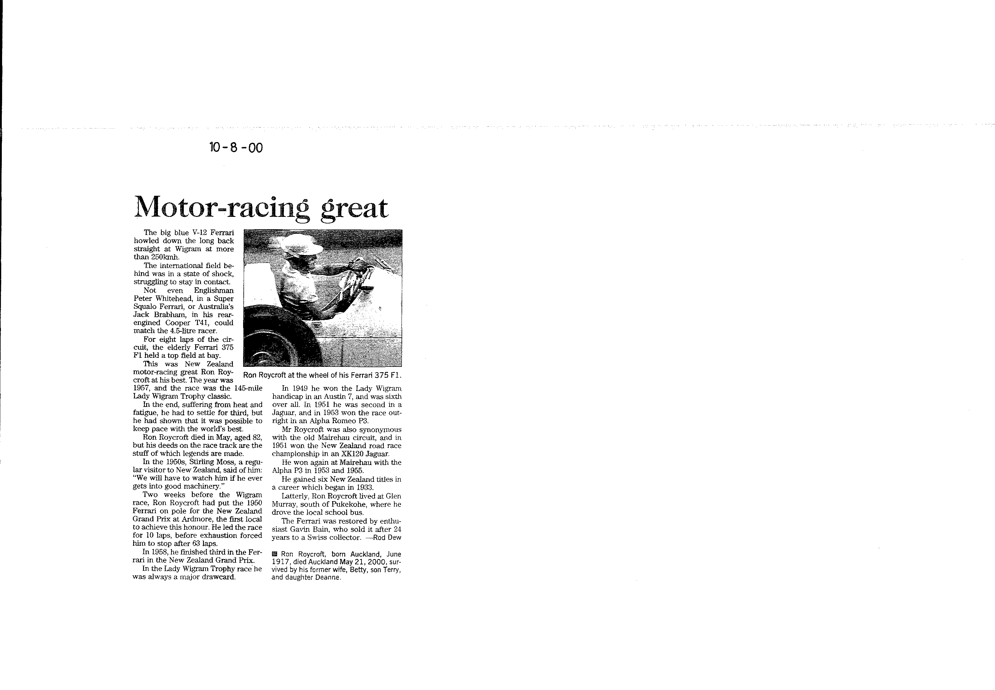 Scan of the clipping page, 10 August 2000